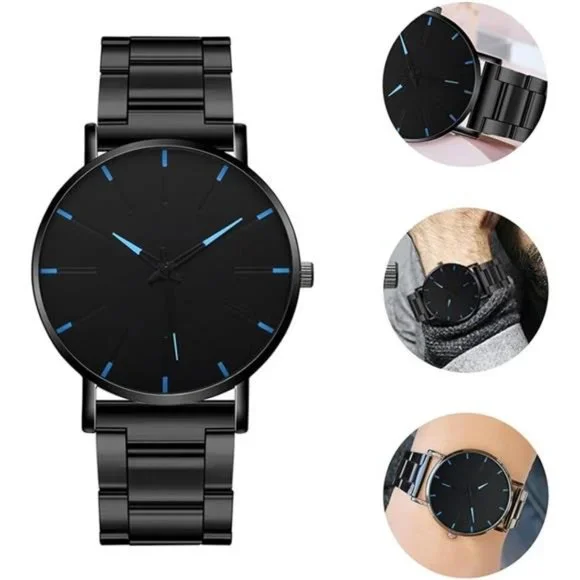 Watch Man Black Watch Male Casual Business Watch: Ultra Thin Stainless Steel - Picture 2 of 5